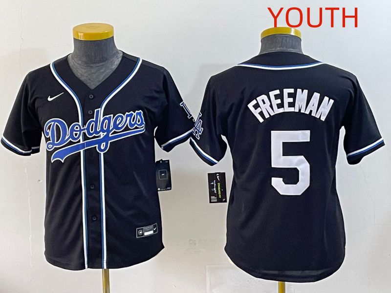 Youth 2025 Los Angeles Dodgers #5 Freeman Black Three generations Fashion Nike MLB Jersey style 1->youth mlb jersey->Youth Jersey